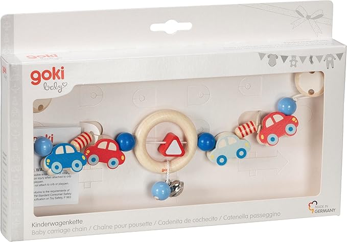 goki 65197 - Pram Chain Cars - Colourful Cars - Made of Maple and Beech Wood - Handmade - Made in Germany