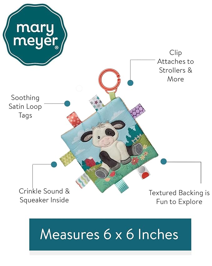 Taggies Crinkle Me Toy with Baby Paper & Squeaker with Sensory Tags, 6 x 6-inches, Buttercup Cow
