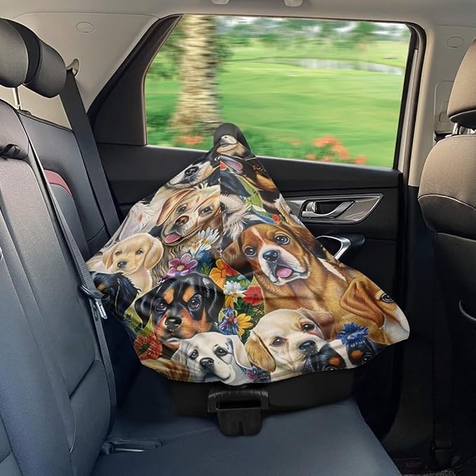 Youngerbaby Dog Baby Car Seat Covers Nursing Cover Breastfeeding Soft Infant Carseat Canopy,Stretchy Breathable Cover for Stroller High Chair Shopping Cart Canopies