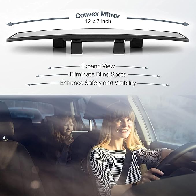 Verivue Universal Panoramic 12-Inch Rear View Mirror Pack of 2 | Anti-Glare Wide Angle Car Mirrors | Rearview Mirror Accessories for Baby Rear-Facing, Clear Panoramic Convex Mirrors for Cars and SUVs