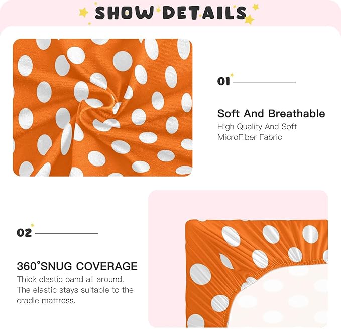 Baby Crib Sheet Orange White Polka Dots Crib Mattress for Boys and Girls Playard Sheet Soft Breathable Fitted Baby Mattress Cover 52x28in