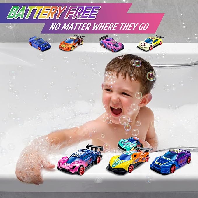 MACALOCA Color Changing Cars Toys Bath Toysva for Ages 1-3 4-8 Easter Basket Stuffers for Kids Grandkids Boys Birthday Gifts Race Cars Themed Party Favors Easter Egg Fillers Sensory Die-Cast Toys