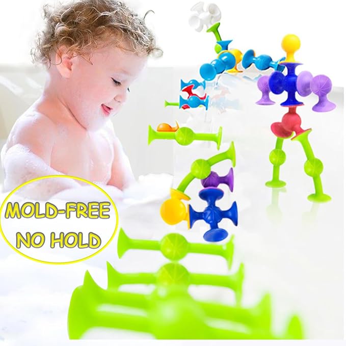 Suction Bath Toys for Baby, 24 Piece Starter Set Suction Cup Toys Stocking Stuffers Preschool Sensory Fidget Toys for Toddlers 1-3 4-8 | No Hole Bath Toy | BPA Free OT(Large)