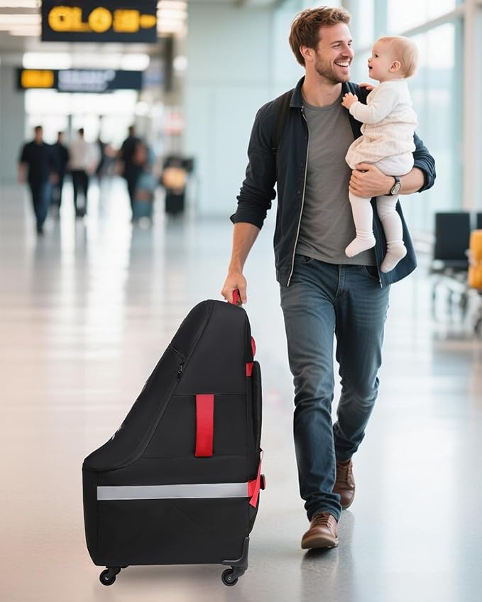 MCBD Car Seat Travel Bag for Airplane, Foldable Baby Carseat Backpack for Travel Padded Carseat Carrier for Airport Gate Check, Infant Stroller Cover with Reflective Strips