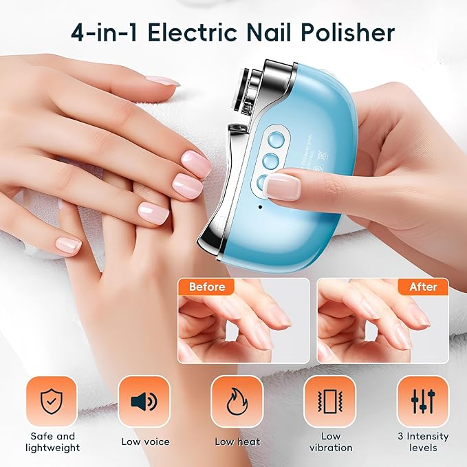 Electric Nail Trimmer, Safe & Easy Electric Nail File, Baby Nail Clipper & Nail Trimmer Kit for Newborn, Toddler, or Children Fingernails LED Light, Storage Case (Blue)