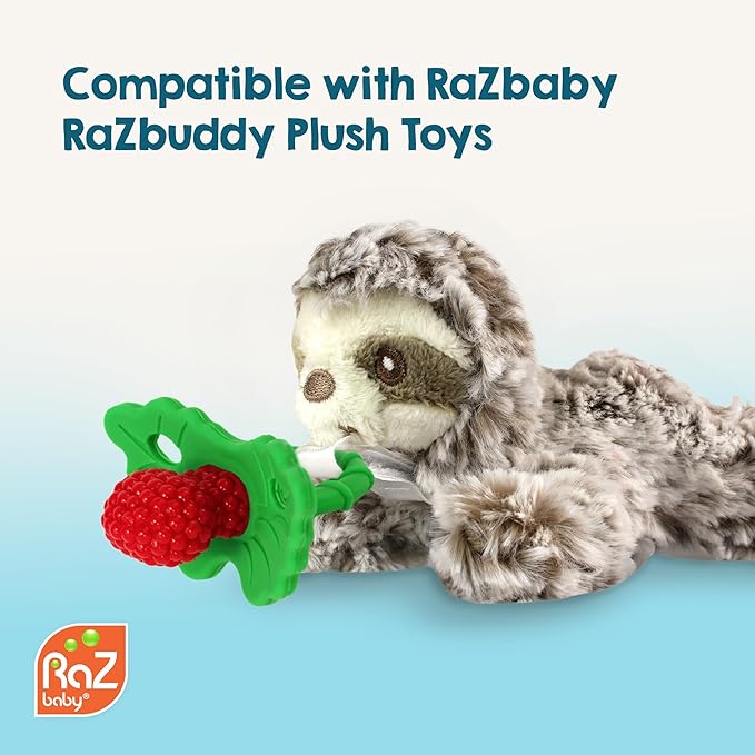 RaZbaby RaZberry Silicone Teether Pacifier – Teething Relief for Infants, Food-Grade, BPA-Free, Hands-Free Design, Natural Berrybumps Fruit Texture for Sensory Development, Freezable – Caramel