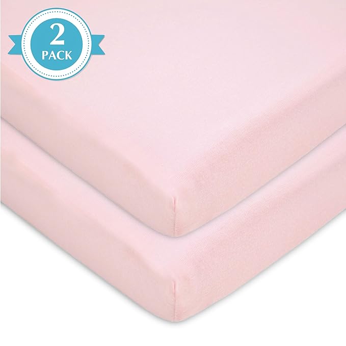 American Baby Company 2 Pack 100% Natural Cotton Fitted Pack and Play Sheets 39" x 27" - Soft & Breathable Pack N Play Sheets for Playard & Mini Crib Mattress, Pink, for Boys & Girls