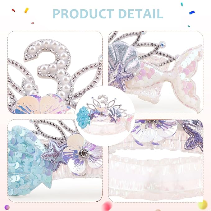 cherrboll Baby Girl Birthday Crown Floral Headband, Soft Flower Head Wrap Tiara Hairband for 1-3 Years Old Toddlers Kids 3rd Birthday Party Dress Photo Decoration