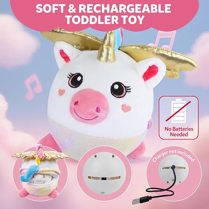 Baby Girl Toys 6-12 Months - Unicorn Crawling & Moving Musical Toy, Vibrating Tummy Time Baby Toy with 48 Songs & Recording, Interactive Gift for 6-12 Month Babies
