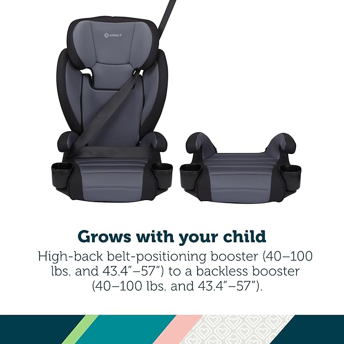 Safety 1st Grow and Go 2-in-1 Booster Car Seat with ComfortWings, Converts High-Back to Backless, 19" Wide, Fits 3 Across, Lightweight, Foldable, Easy-Clean, Cup Holders, 40-100 lbs, Sea Serpent