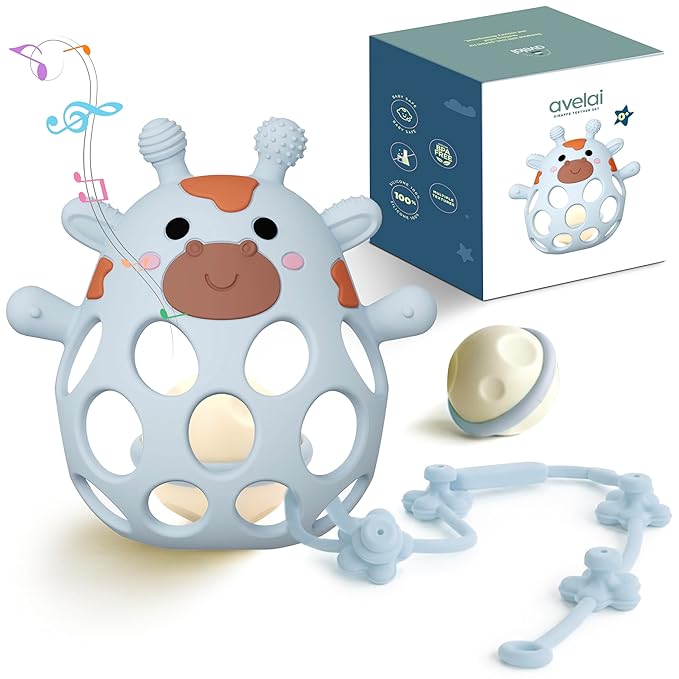 Giraffe Baby Teether with Pacifier Clip - 3 in 1 Teething Toy, Rattle & Clip Set, Food Grade Silicone BPA Free, Baby Teething Toys 3-6 Months, Baby Toys 6-12 Months