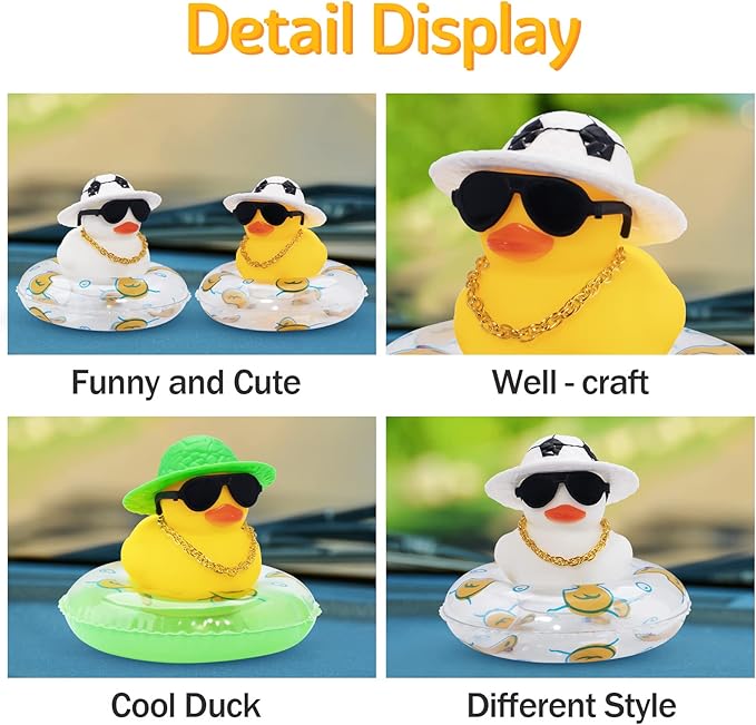 wonuu Car Accessories Rubber Ducks Dashboard Decorations Rubber Duck Pink Accessories Dashboard Duck Car Decorations Car Ducks for Dashboard, Football Hat&White