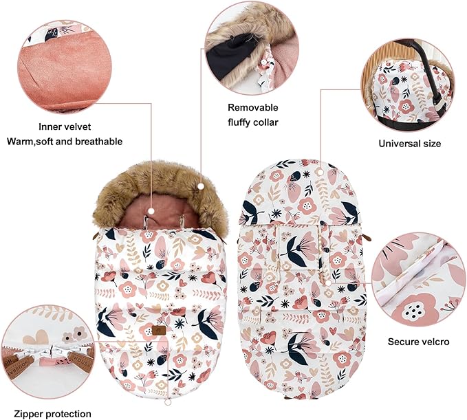 HOUSBAY Baby Stroller Bunting Bags Stroller Footmuff Universal Sleeping Bag Winter Outdoor Hooded Bunting Bag Windproof and Water-Resistant Suitable Below 5 ℃