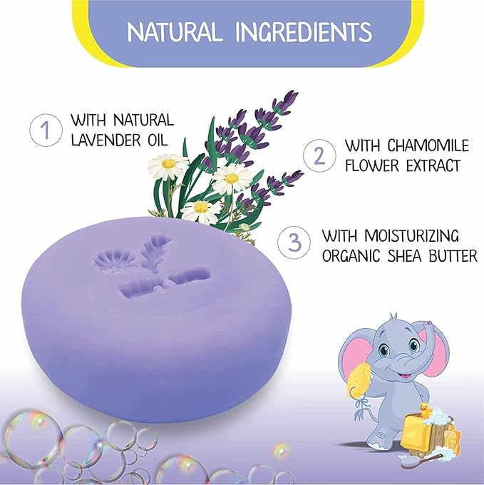 Relaxcation Baby Soap Bar with Lavender Essential Oils, Organic Chamomile Water and Moisturizing Shea Butter - Naturally Cold Process in USA - Gift For Newborns, Baby, Kids (3-pack)