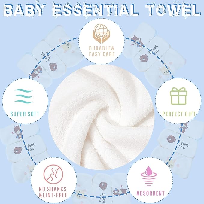 Hooded Towel for Baby, 2 Pack Coral Fleece and 9 Baby Washcloths, Soft and Absorbent Baby Towels Large 35.5x35.5 Inch Shower Towel Gift for Newborns, Infants and Toddlers (Navy Blue Dog+Brown Bear)