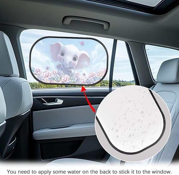 Bulopur Cute Elephant Floral Car Window Shade for Baby in Car 2 PCS UV Protection Breathable Side Window Screens Auto Interior Automotive Universal Fit Mesh Side Windshield Shades