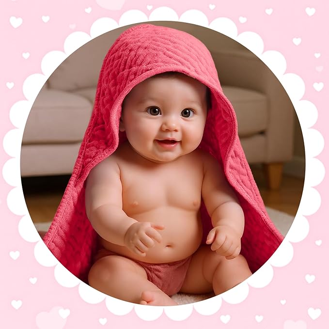 Peryiter 4 Pcs Muslin Hooded Baby Towels, 32"x 32" Cotton Newborn Bath Towel Muslin Infant Baby Blankets Absorbent Unisex Newborn Registry Gift Essentials for Girls Boys (Warm Colors)
