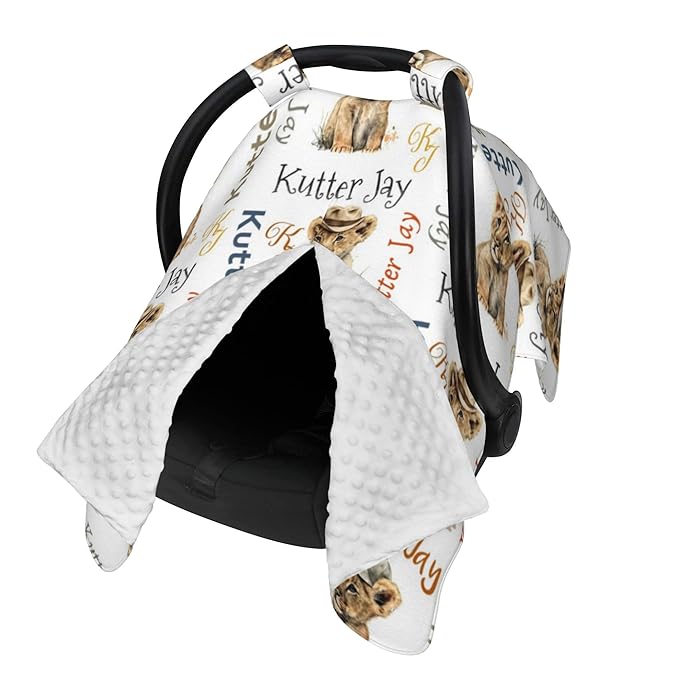 Personalized Winter Carseat Cover for Baby Custom Name Car Seat Canopy for Newborn Baby Boys Girls 2 in 1 Mom Nursing Breastfeeding Covers Lion Minky Baby Carrier Stroller Covers