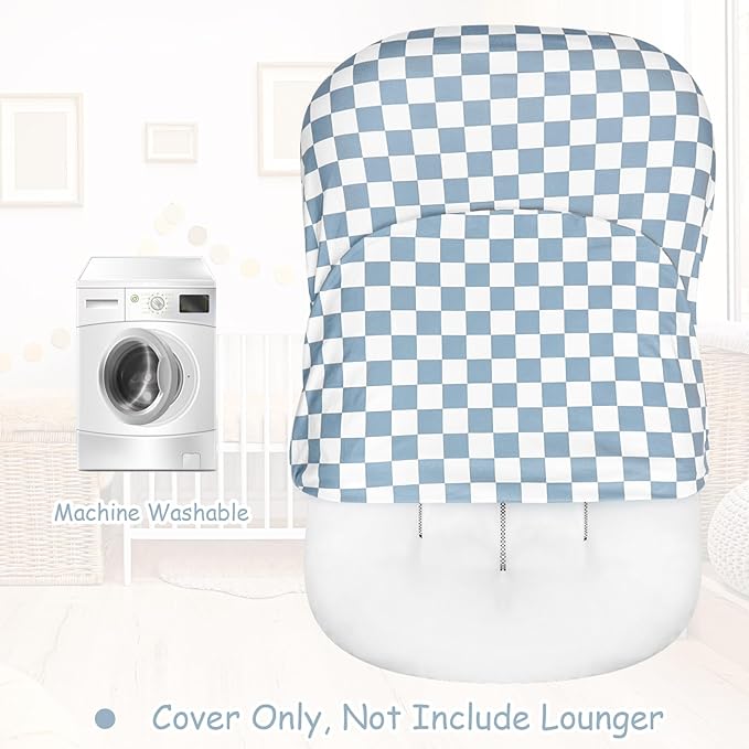 DILIMI Baby Lounger Cover for Boys and Girls, Removable Cover Ultra Soft Comfortable Lounger Slipcover, Blue Checkerboard (Lounger not Included)