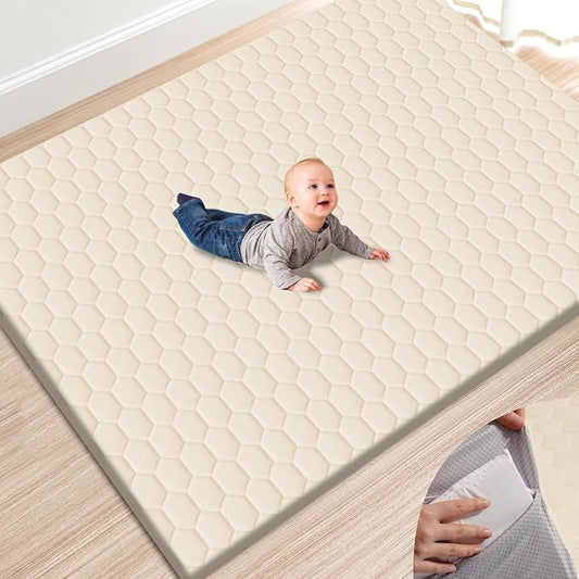 TINYHARBO Premium Foam Baby Play Mat 71" x 59" with Removable Cover, Extra Thick Padding Playpen Mat, Non-Slip Floor Mat, Stylish & Easy to Clean for Crawling Baby, Infants & Toddlers, Beige