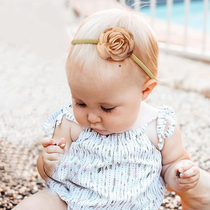 Cinaci 18 Pack Colorful Daisy Rose Flower Hair Bows Chiffon Flowers Baby Headbands Handmade Floral Bow Elastic Stretchy Nylon Hair Bands Accessories for Baby Girls Newborns Infants Toddlers Kids Teens