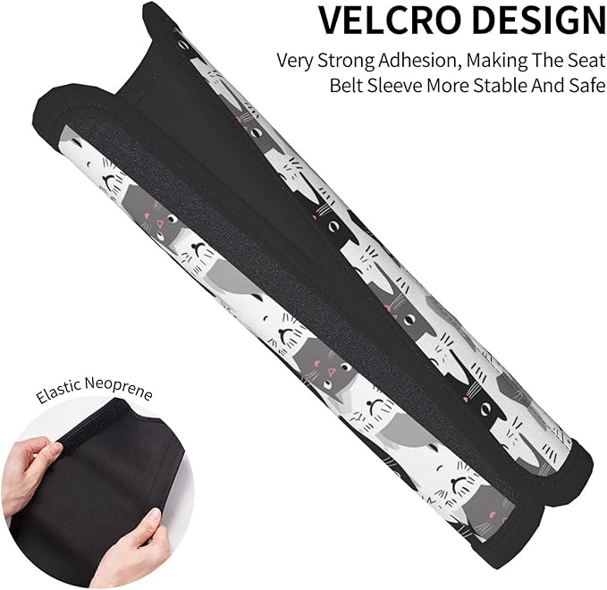 Cartoon Cat Kitten Seat Belt Cover Fits Cars Trucks SUV Sedans Sweat Absorption Car Seatbelt Strap Cover, Cute Auto Interior Accessories Protector
