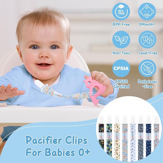 ALVABABY Pacifier Clips 8 Pack Pacifier Binky Paci Holder Leashes for Baby Teethers 8DP08