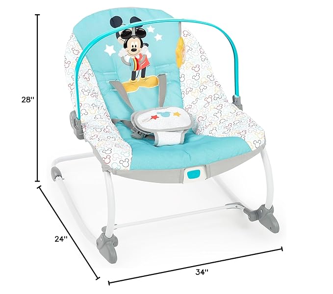 Bright Starts Disney Baby Mickey Mouse Infant to Toddler Rocker & Seat with Vibrations and Removable -Toy Bar, 0-30 Months Up to 40 lbs (Original Bestie)