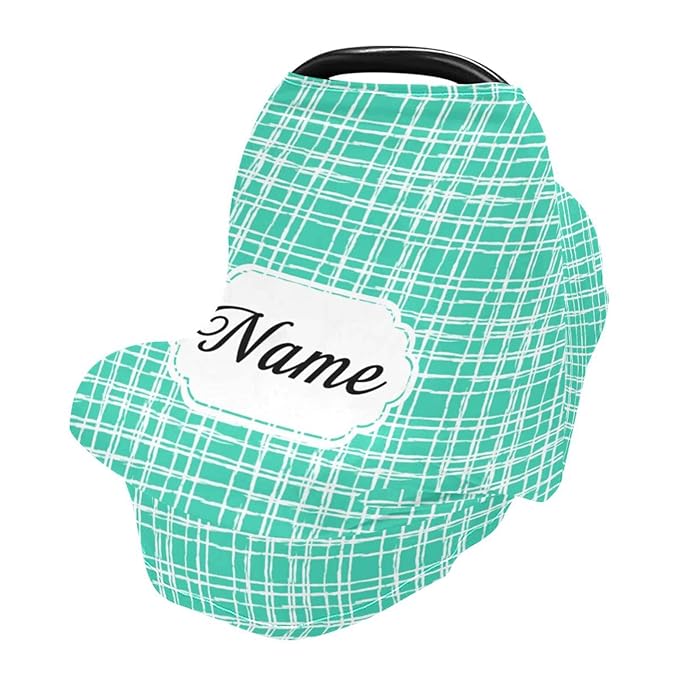Personalized Name Car Seat Covers for Babies, Customized Baby Carseat Cover, Infant Carrier Cover Stroller Canopy, Nursing Cover Breastfeeding Scarf for Newborn Boys Girls, Green Plaid
