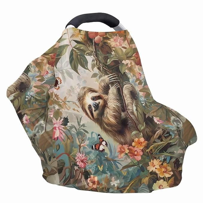 Wanyint Sloth Flower Butterfly Baby Car Seat Covers High Chair Canopy Shopping Cart Cover, Baby Breastfeeding Cover for Mothers