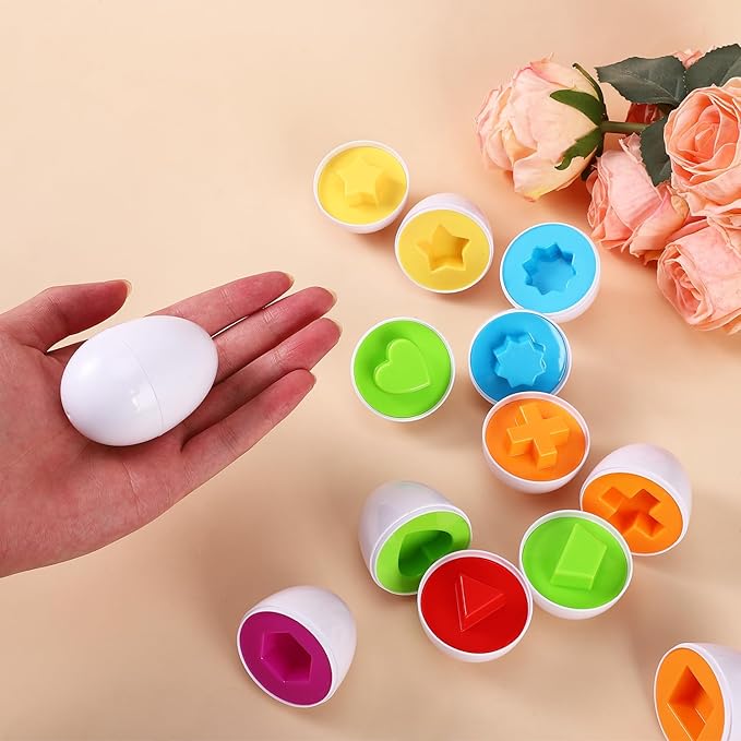 J-hong Matching Eggs 12 pcs Set Easter Eggs - Educational Color & Shape Recognition Sortere Skills Study Toys, Montessori Toys, STEM Educational Toy Gift for Toddler 1-3Year Old