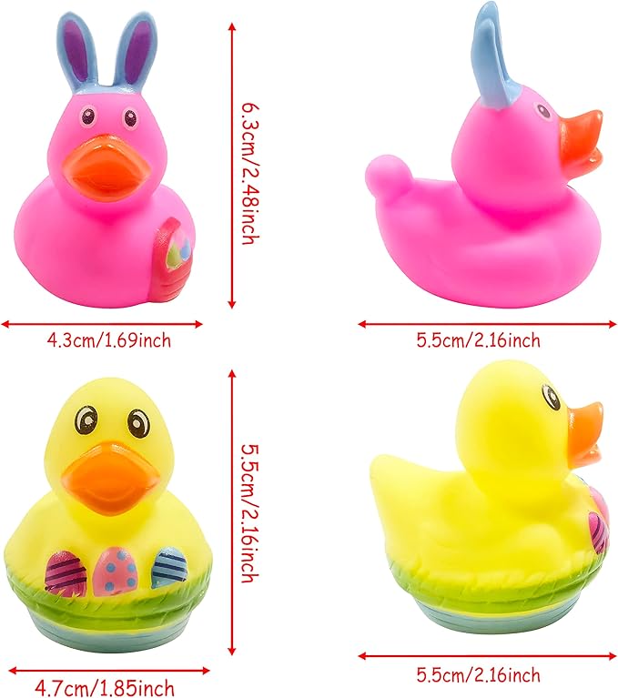 24 Pcs Prefilled Easter Eggs with Bunny Duckies,Bright Colorful Easter Eggs Prefilled with Variety Duckies for Fun Bath Bunny Duckies, Easter Basket Stuffers and Bathtub Toys Party Favors