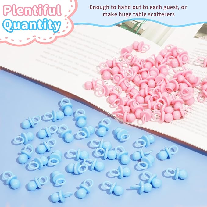 200 Mini Pacifiers Baby Shower Game Boy, 0.86’’ Plastic Pacifiers Baby Shower Game, Bulk Baby Shower Pacifiers for Gender Reveal Baby Shower Decoration DIY, Table Scatter(Blue&Pink)