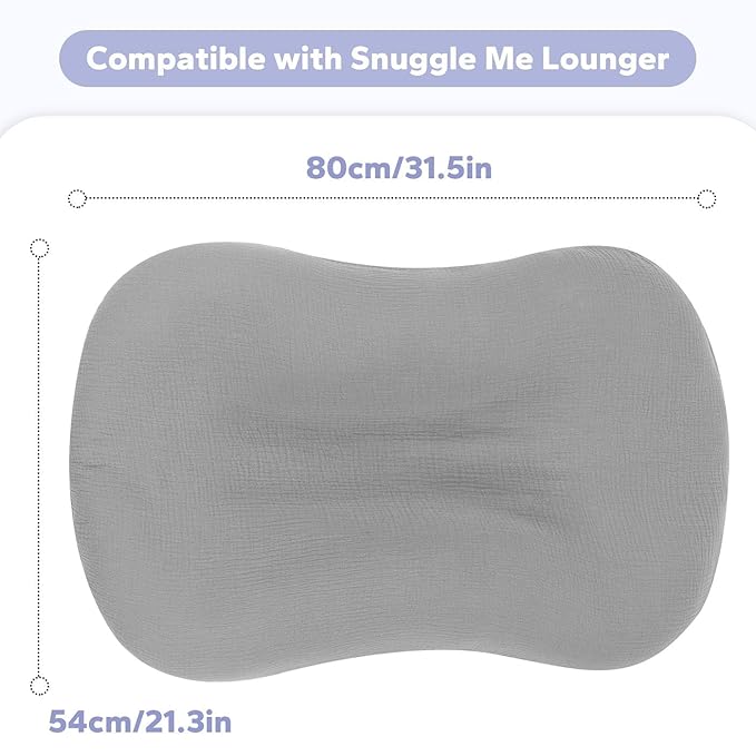 FUNUPUP Muslin Baby Lounger Cover Compatible with Snuggle Me Lounger, Infant Lounger Pillow Cover for Newborn, Removable Newborn Lounger Cover for Boys and Girls, Only Cover, Grey