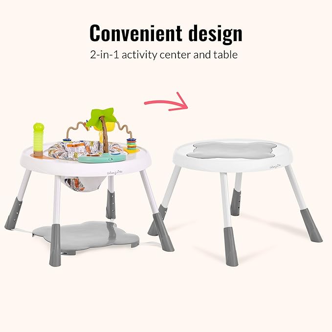 Dream On Me Curio Sit N Seek Baby Activity Center in Mint, 2 in 1 Activity Center and Play Table with 3 Detachable Toys and Music, 3 Level Height Adjustable Positions