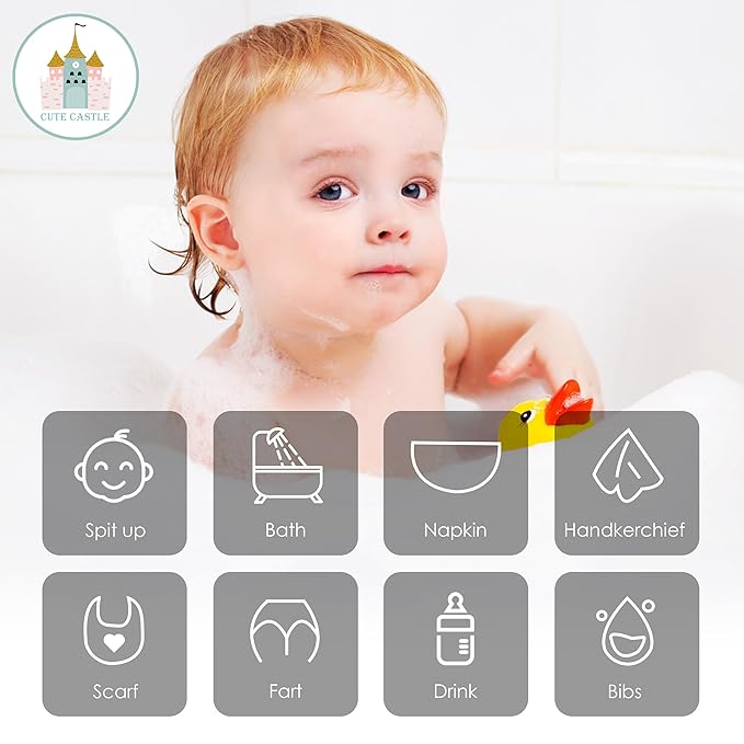 Cute Castle 12 Pack Muslin Baby Washcloths - Large 12'' by 12'' - Ultra Soft 100% Cotton - Super Absorbent Burp Cloths for Unisex, Boy, Girl -Pink
