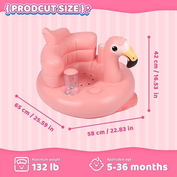 Baby Seat Inflatable Infant Floor Seat Toddler Chair Support Sitting Up Built in Air Pump with Tinkling Bells for 5-36 Months Home and Travel (Pink)
