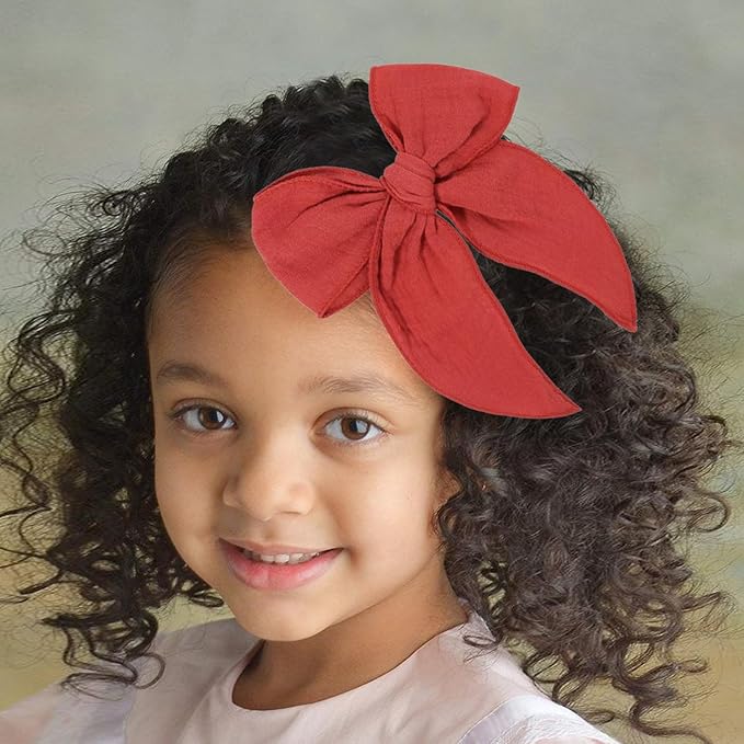 5.5 Inch Red Fable Hair Bow: Handmade Linen Cotton Hair Clip for Girls - 1 PCS