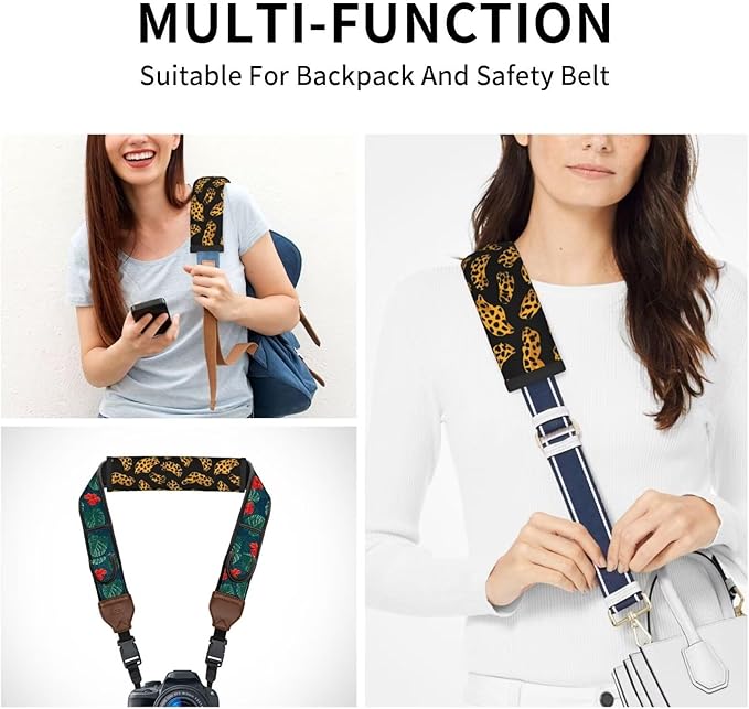 2 PCS Car Seat Belt Pads Cover Leopard Soft Seat Belt Shoulder Pad Cheetah Animal Safety Belt Strap Shoulder Pad Comfortable Driving Golden Soft Harness Pad Protect Safety Strap Cover, Black