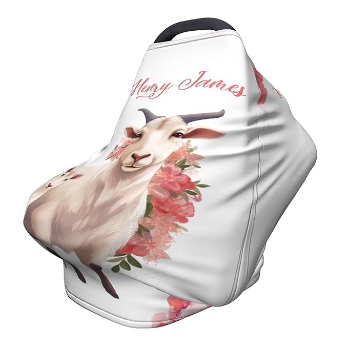 Personalized Car Seat Covers with Name, Goat Baby Canopy Carrier Cover, Breathable Breastfeeding Nursing Cover, Stretchy Multi-Use Infant Carseat Stroller Cover
