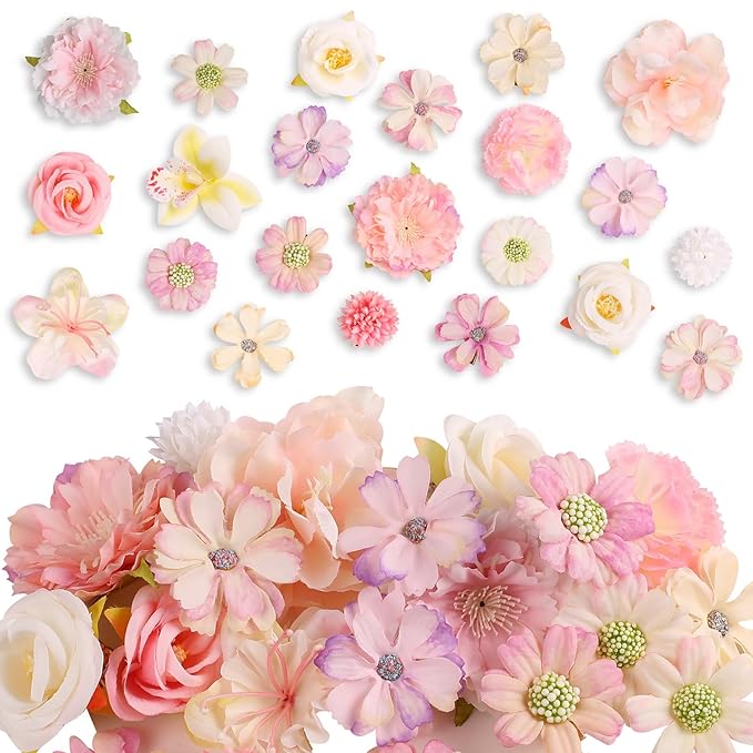 Leery 20 PCS Boho Flower Hair Clips for Women - Rose Hair Barrettes, Wedding Hairpins, Bridal Headpiece, Hawaiian Silk Floral Clips (Pale Pink‌)