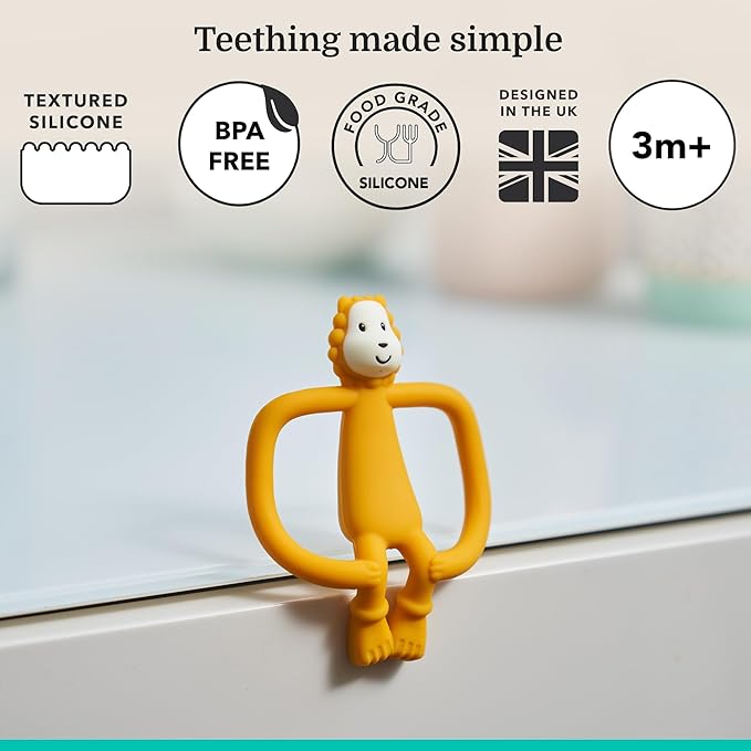 Matchstick Monkey Silicone Teether & Gel Applicator – Silicone Baby Teether, Easy-to-Grip, BPA-Free, Supports Self-Soothing & Early Brushing, 3 Months+, 4 Inches, Ludo Lion