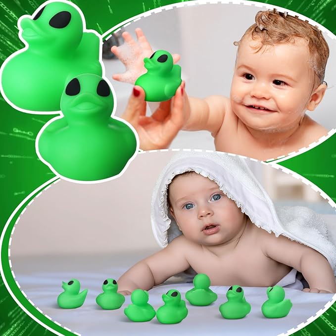 Leyndo 24 Pcs Alien Rubber Duck Bulk for Gifts Alien Birthday Party Supplies Squeaky Green Duck for Adults Floating Pool Bathtub Party Supplies
