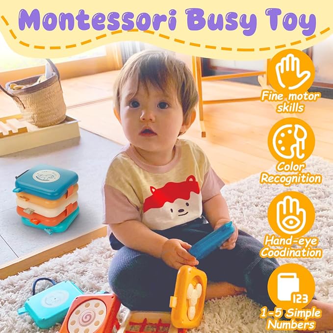 kizh Busy Board for 1 Year Old, Montessori Toys for 1 Year Old, Baby Busy Board Toddler Travel Toys Fine Motor Skills Learning Activities Fidget Board for Toddlers