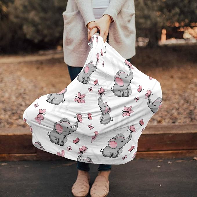 Carseat Cover for Girls Babies, Elephant Nursing Covers for Breastfeeding Baby, Car Seat Stroller Combos Cover,Pink Magic Butterfly Infant Carseat Canopy,Newborn Shopping Cart Covers