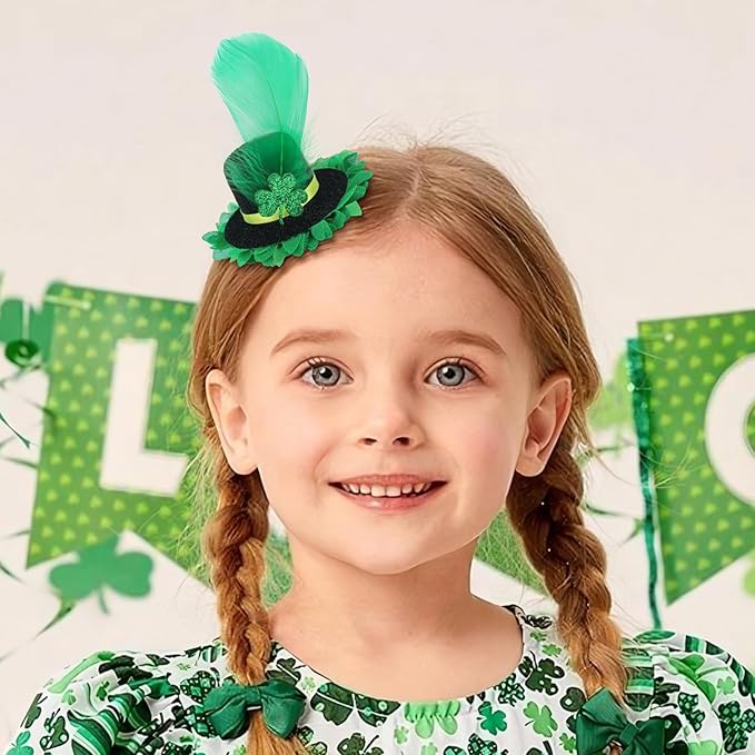 Leprechaun Top Hat Hair Bow Clips St Patrick Day Green Hat Alligator Hair Clips for Girls Infant Clover Shamrock Clip St.Patrick Hair Accessories Gift