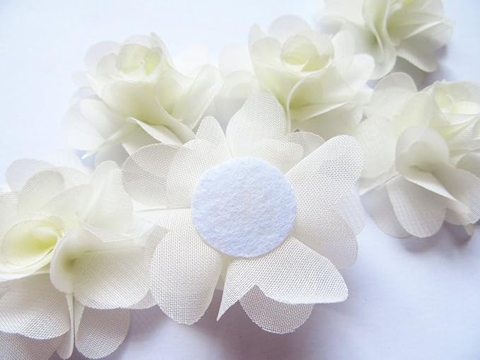 YYCRAFT Pack of 30 Chiffon Flower 1.5" Hair Flower Headband-Ivory