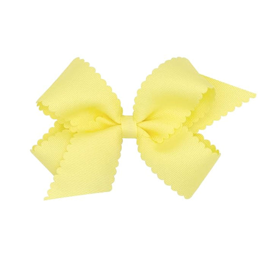 Wee Ones Girls' Classic Grosgrain Hair Bow with Scalloped Edges, No-Slip Hair Clip, Handmade, Light Yellow, Medium