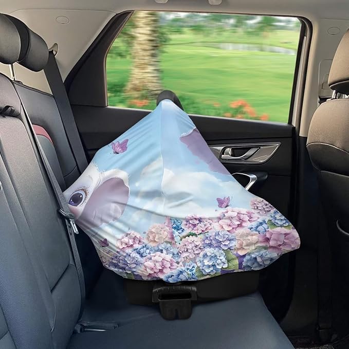 GIFTPUZZ Catoon Elephant Car Seat Cover for Babies, Nursing Cover, Soft Breathable Infant Carseat Canopy, Universal Nursing Cover Grocery Cart Cover, Stroller Cover for Infant Babies