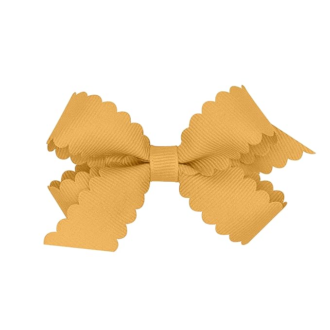 Wee Ones Girls' Classic Grosgrain Hair Bow with Scalloped Edges, No-Slip Hair Clip, Handmade, Old Gold, Mini